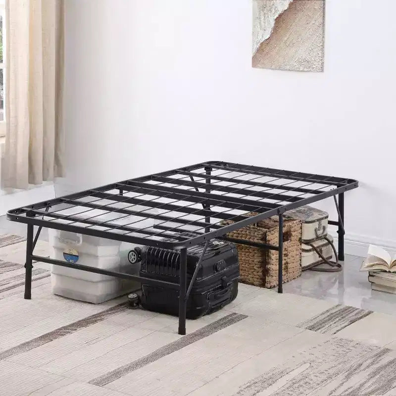 Struttura letto in metallo singolo | Altezza 35,5 cm, supporto a doghe, nero