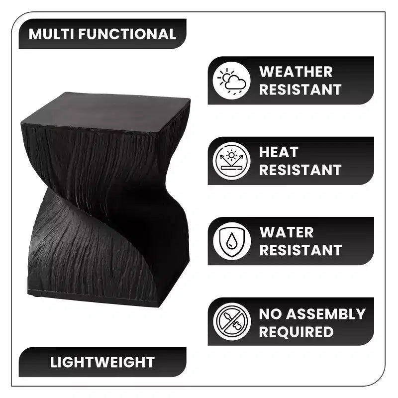 Tavolino Quadrato Twist in Fiberstone Nero | Tavolino d'Appoggio Moderno Completamente Assemblato