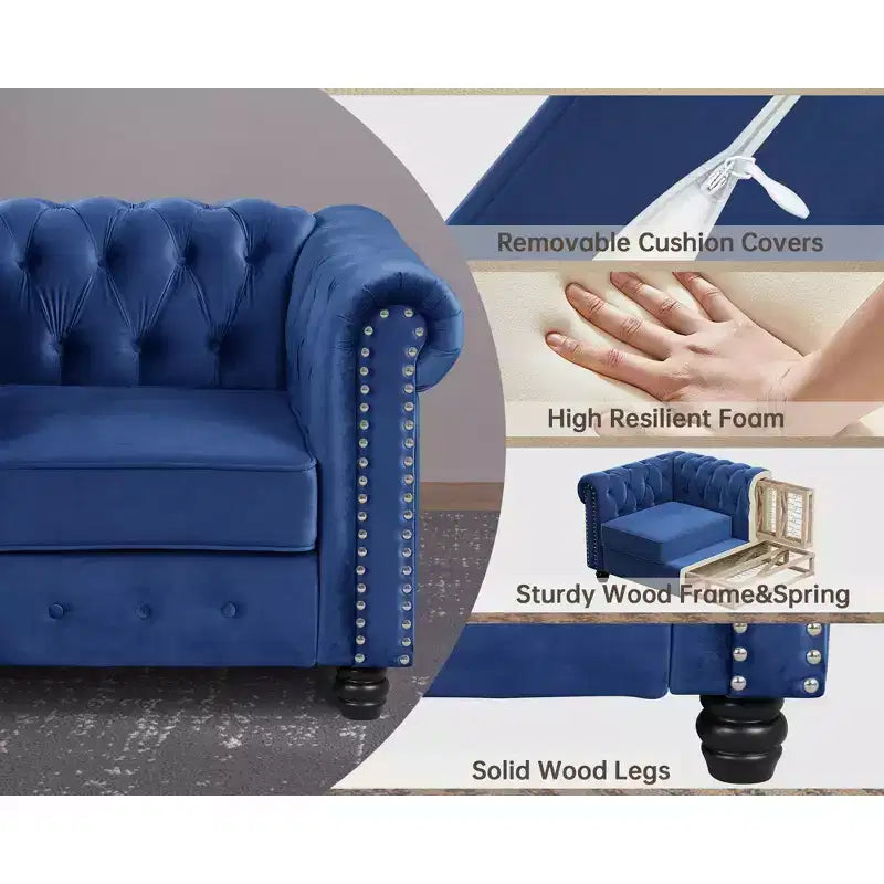 Set Divano Chesterfield in Lino a 3 Pezzi a 6 Posti | Poltrona, Divanetto e Divano