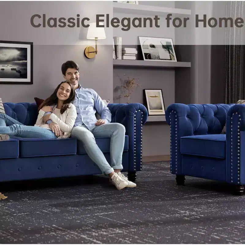 Set Divano Chesterfield in Lino a 3 Pezzi a 6 Posti | Poltrona, Divanetto e Divano