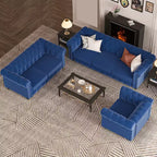 Set Divano Chesterfield in Lino a 3 Pezzi a 6 Posti | Poltrona, Divanetto e Divano