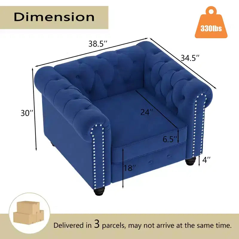Set Divano Chesterfield in Lino a 3 Pezzi a 6 Posti | Poltrona, Divanetto e Divano