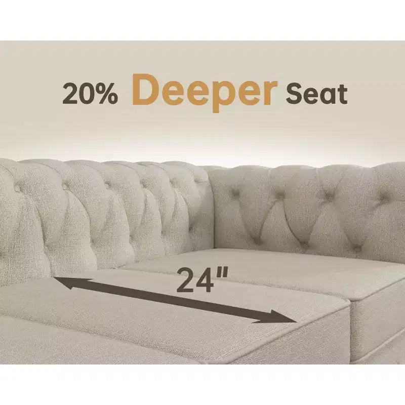 Set Divano Chesterfield in Lino a 3 Pezzi a 6 Posti | Poltrona, Divanetto e Divano