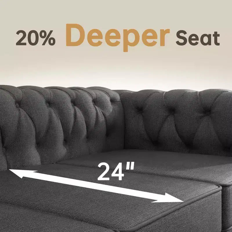 Set Divano Chesterfield in Lino a 3 Pezzi a 6 Posti | Poltrona, Divanetto e Divano