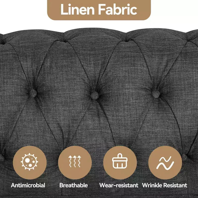 Set Divano Chesterfield in Lino a 3 Pezzi a 6 Posti | Poltrona, Divanetto e Divano