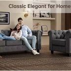 Set Divano Chesterfield in Lino a 3 Pezzi a 6 Posti | Poltrona, Divanetto e Divano
