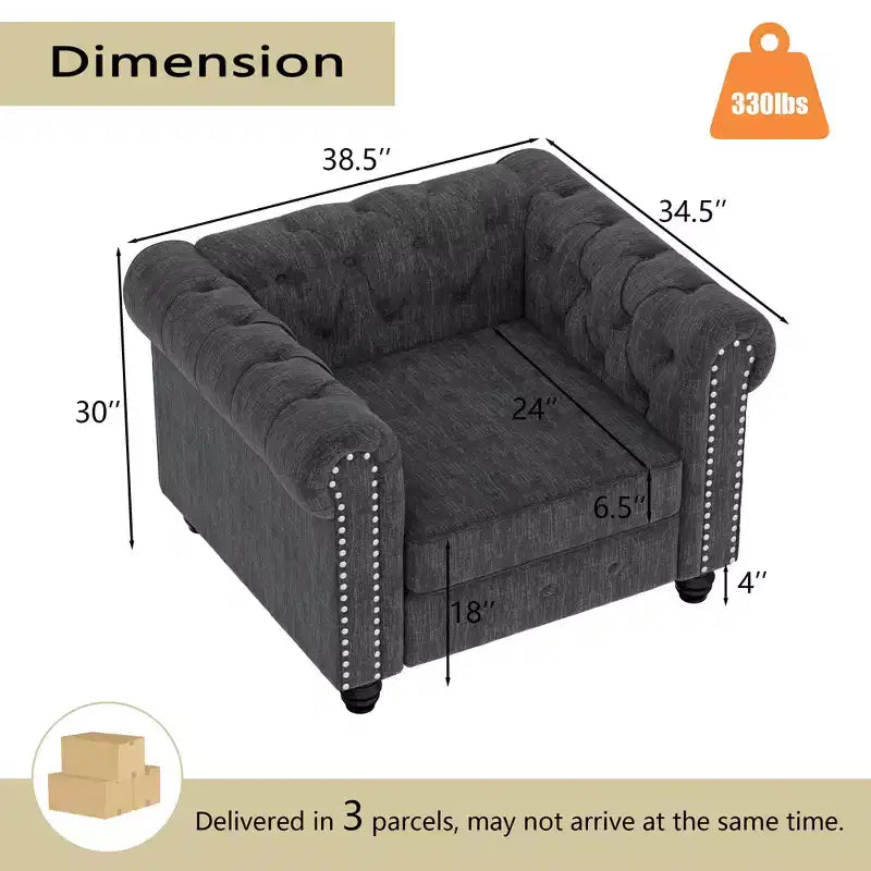 Set Divano Chesterfield in Lino a 3 Pezzi a 6 Posti | Poltrona, Divanetto e Divano