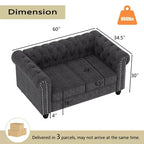 Set Divano Chesterfield in Lino a 3 Pezzi a 6 Posti | Poltrona, Divanetto e Divano