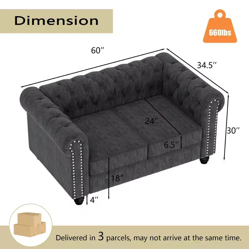 Set Divano Chesterfield in Lino a 3 Pezzi a 6 Posti | Poltrona, Divanetto e Divano