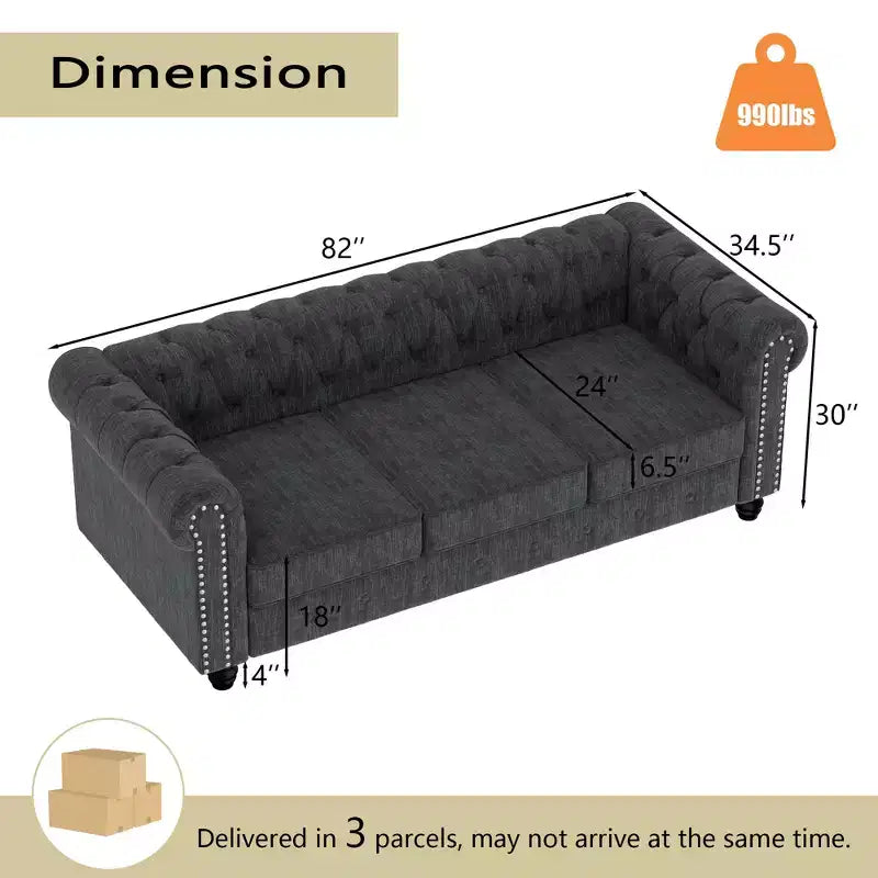 Set Divano Chesterfield in Lino a 3 Pezzi a 6 Posti | Poltrona, Divanetto e Divano