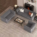 Set Divano Chesterfield in Lino a 3 Pezzi a 6 Posti | Poltrona, Divanetto e Divano