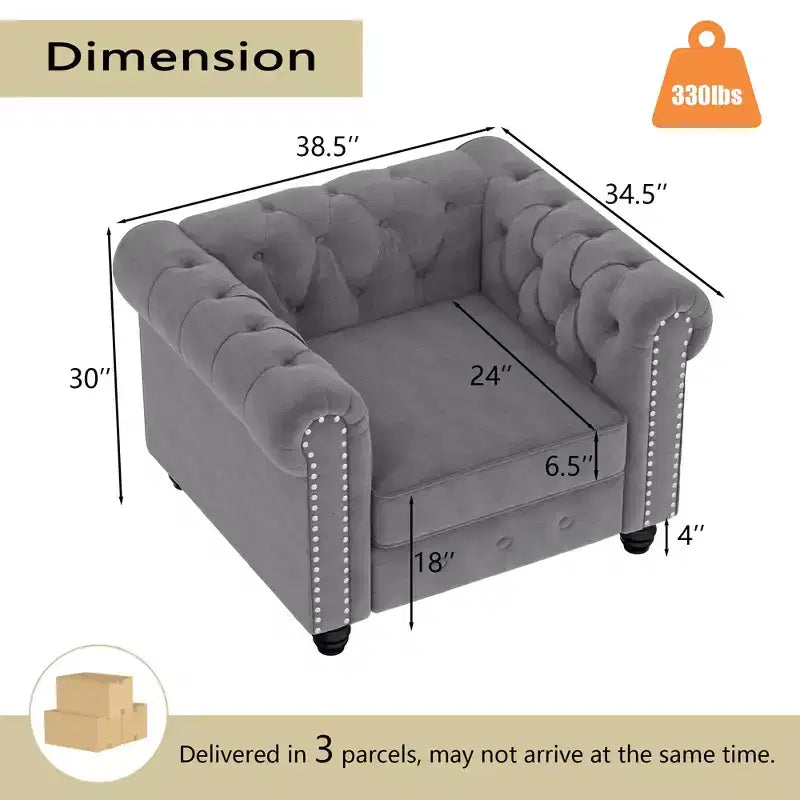 Set Divano Chesterfield in Lino a 3 Pezzi a 6 Posti | Poltrona, Divanetto e Divano