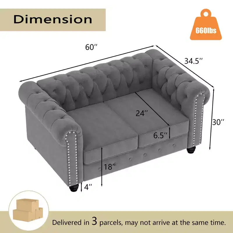 Set Divano Chesterfield in Lino a 3 Pezzi a 6 Posti | Poltrona, Divanetto e Divano