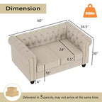 Set Divano Chesterfield in Lino a 3 Pezzi a 6 Posti | Poltrona, Divanetto e Divano