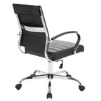 Sedia da ufficio direzionale a coste in pelle Mid-Century con base cromata | Girevole e reclinabile