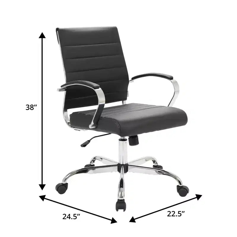 Mid-Century Ribbed Leather Executive Office Chair with Chrome Base | Swivel & Tilt