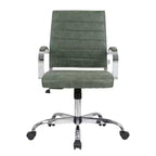 Sedia da ufficio direzionale a coste in pelle Mid-Century con base cromata | Girevole e reclinabile