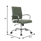 Sedia da ufficio direzionale a coste in pelle Mid-Century con base cromata | Girevole e reclinabile