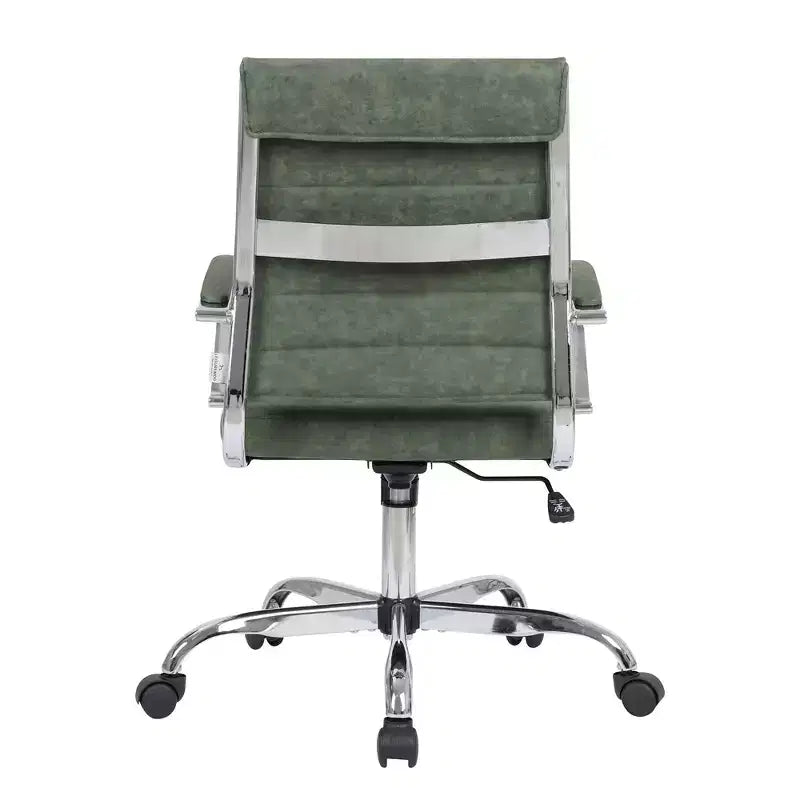 Sedia da ufficio direzionale a coste in pelle Mid-Century con base cromata | Girevole e reclinabile
