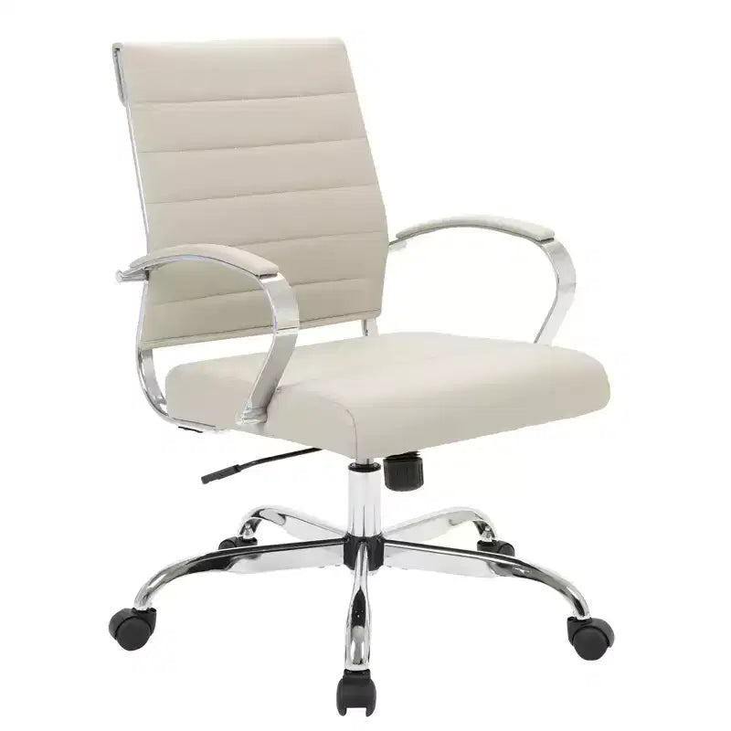 Mid-Century Ribbed Leather Executive Office Chair with Chrome Base | Swivel & Tilt