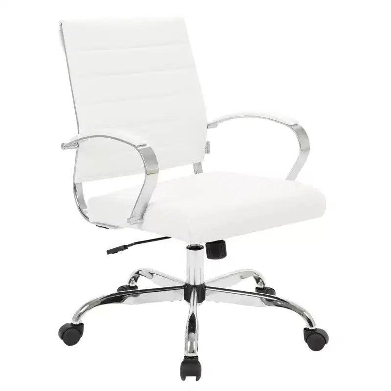 Mid-Century Ribbed Leather Executive Office Chair with Chrome Base | Swivel & Tilt