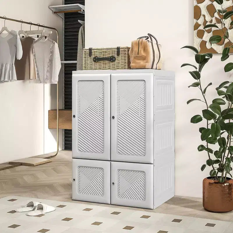 Armadio portatile pieghevole con scomparti a cubo e ante magnetiche, bianco