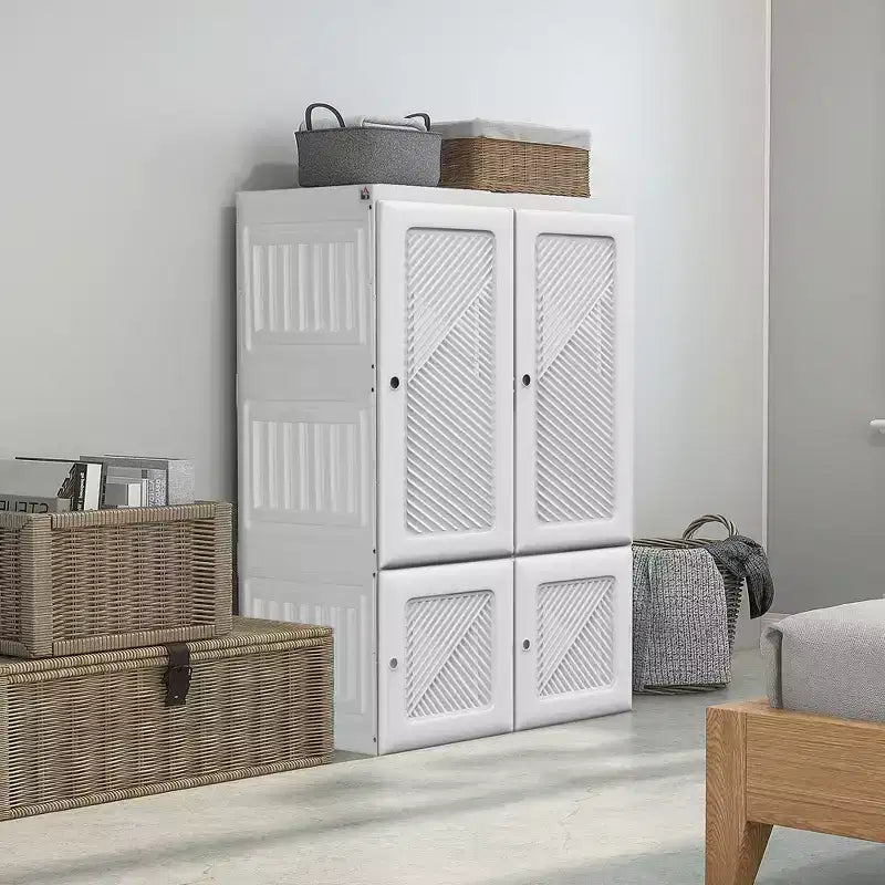 Armadio portatile pieghevole con scomparti a cubo e ante magnetiche, bianco