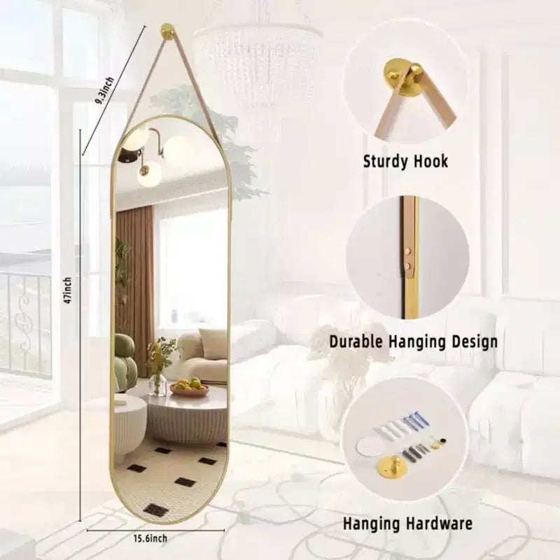 Specchio da parete decorativo ovale 16x48 intero, nero/oro
