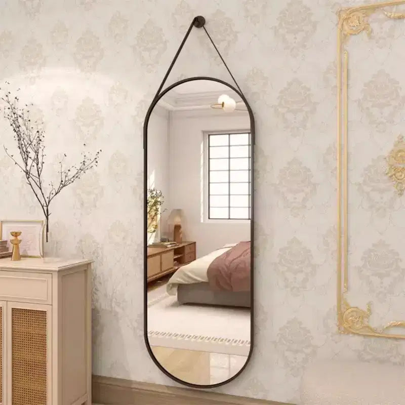 Specchio da parete decorativo ovale 16x48 intero, nero/oro