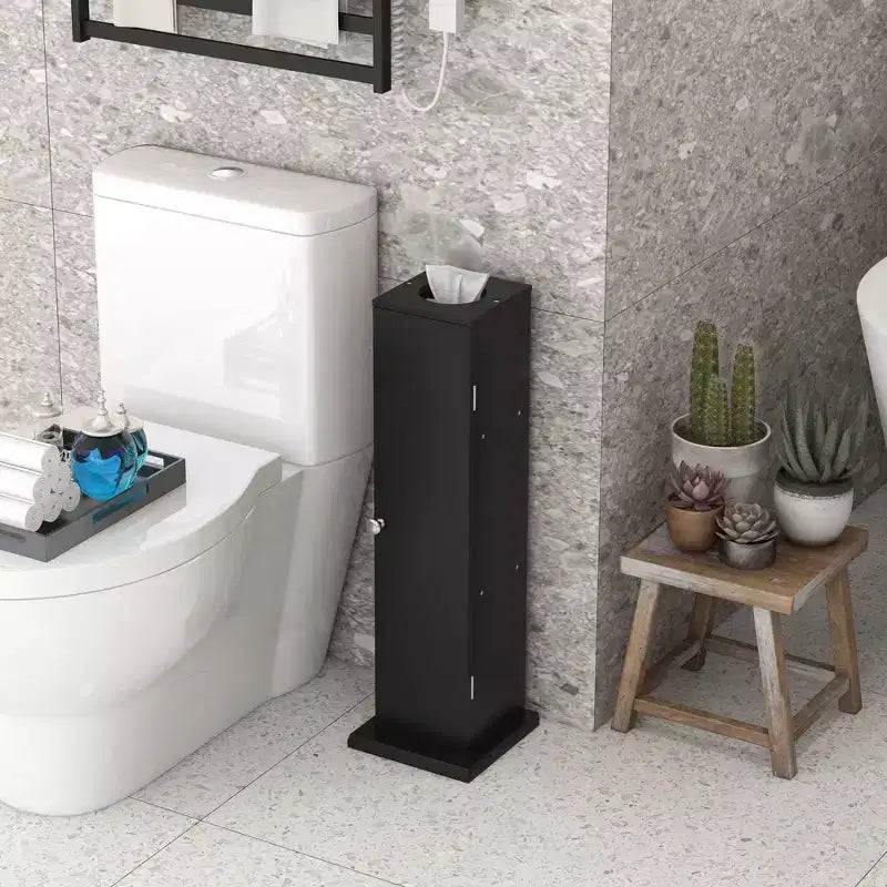 Mobiletto angolare sottile per bagno con porta carta igienica e 3 ripiani | Torre da 64,8 cm