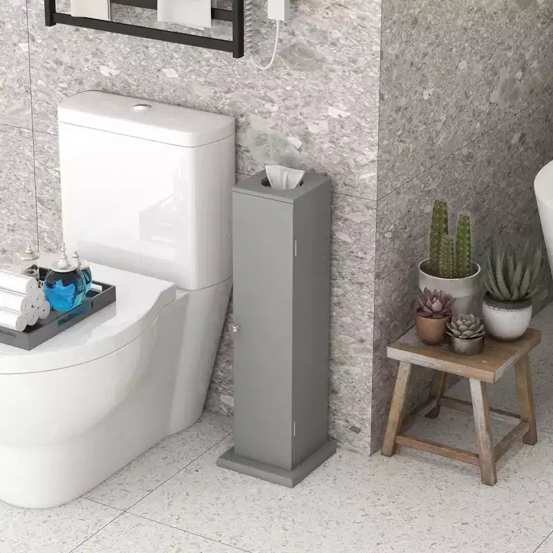 Mobiletto angolare sottile per bagno con porta carta igienica e 3 ripiani | Torre da 64,8 cm