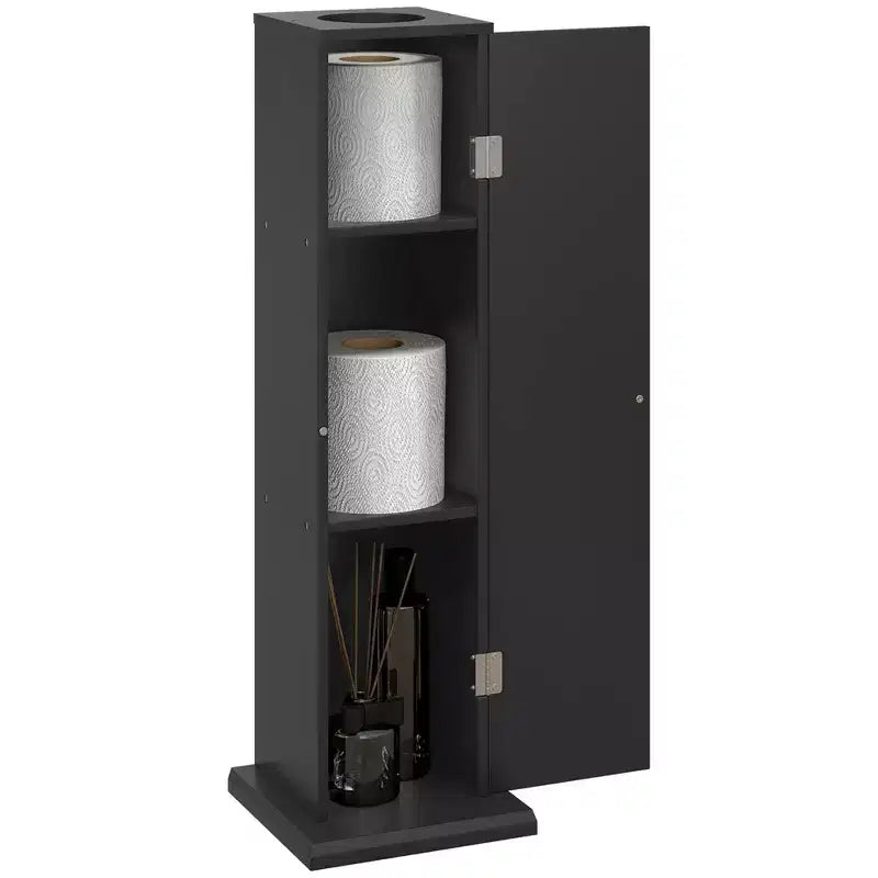 Mobiletto angolare sottile per bagno con porta carta igienica e 3 ripiani | Torre da 64,8 cm