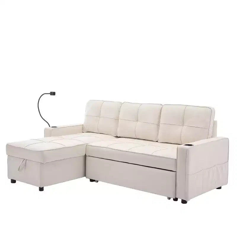 Divano Letto Sezionale a L in Velluto da 208 cm a 3 Pezzi | Divano Letto, Chaise Longue