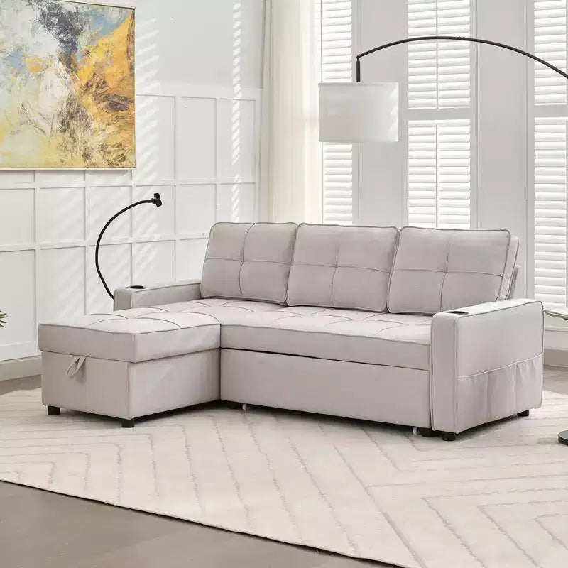 Divano Letto Sezionale a L in Velluto da 208 cm a 3 Pezzi | Divano Letto, Chaise Longue