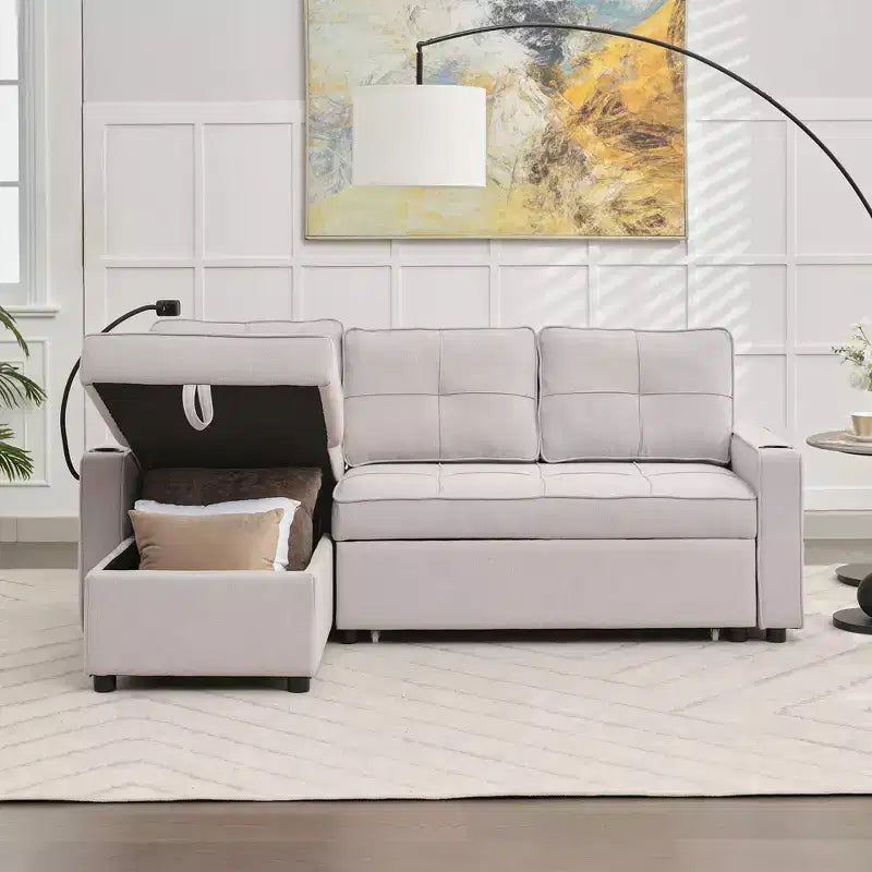 Divano Letto Sezionale a L in Velluto da 208 cm a 3 Pezzi | Divano Letto, Chaise Longue