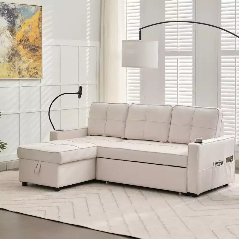 Divano Letto Sezionale a L in Velluto da 208 cm a 3 Pezzi | Divano Letto, Chaise Longue