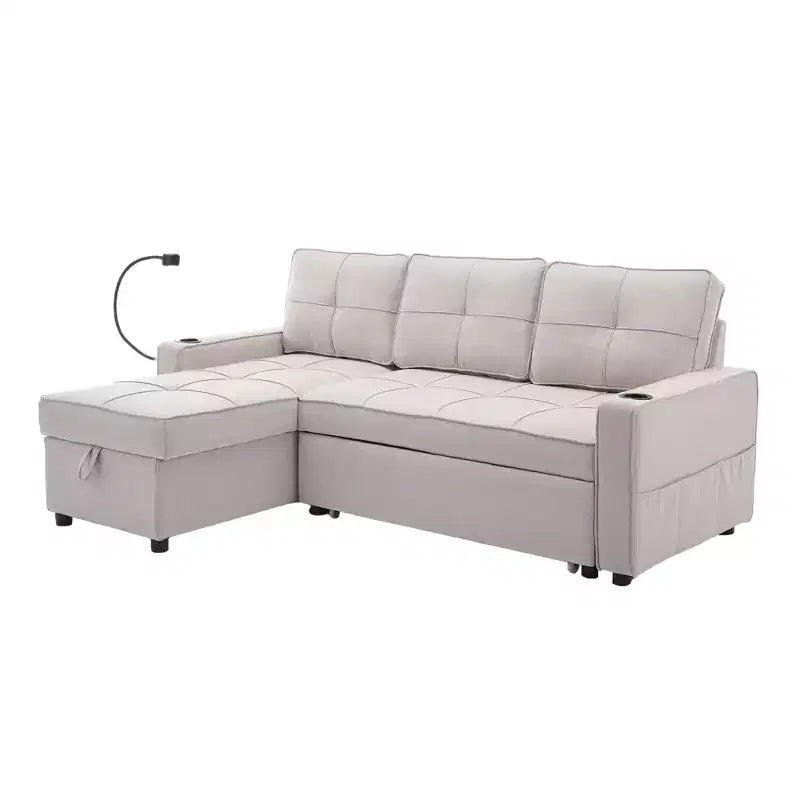 Divano Letto Sezionale a L in Velluto da 208 cm a 3 Pezzi | Divano Letto, Chaise Longue