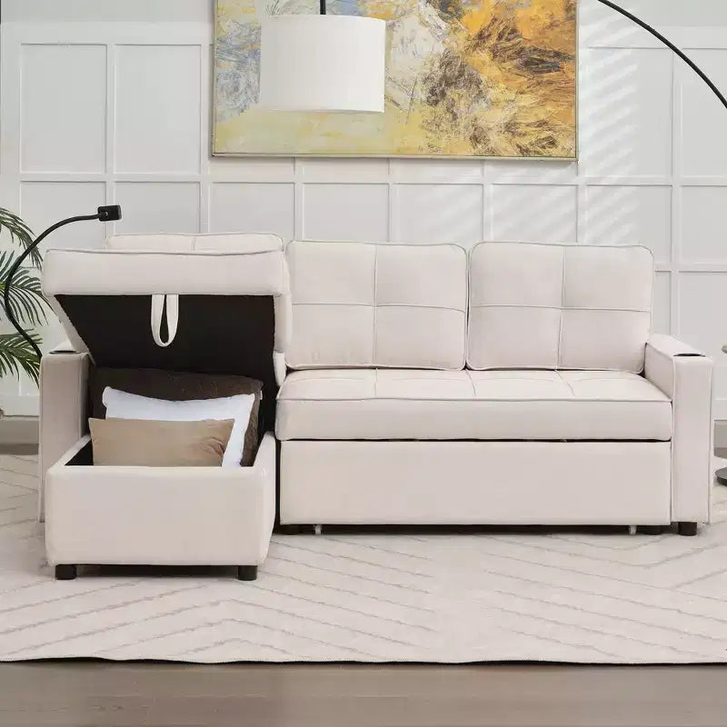 Divano Letto Sezionale a L in Velluto da 208 cm a 3 Pezzi | Divano Letto, Chaise Longue
