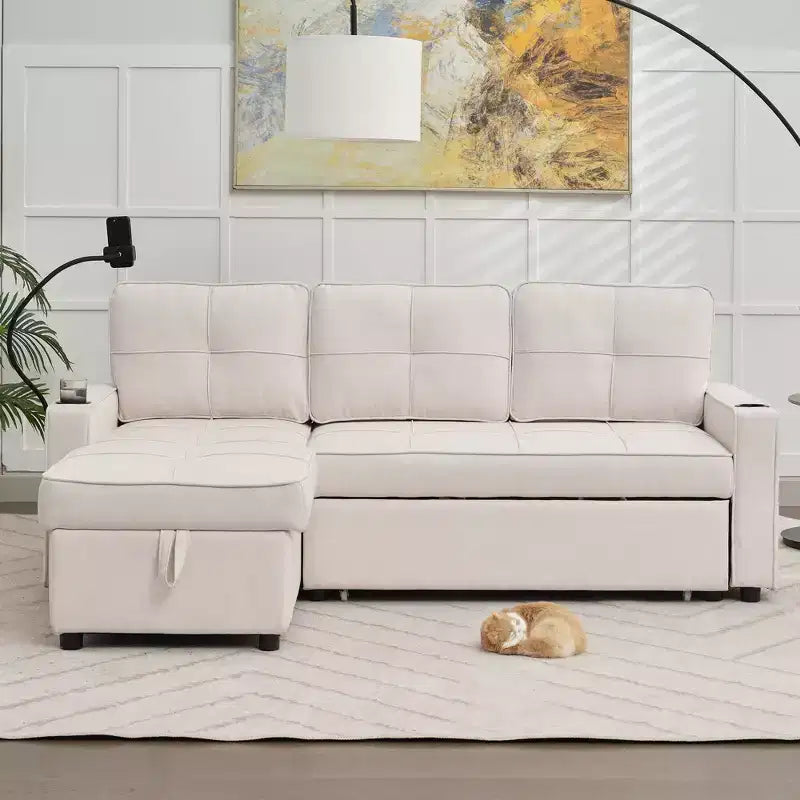 Divano Letto Sezionale a L in Velluto da 208 cm a 3 Pezzi | Divano Letto, Chaise Longue