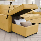 Divano Letto Sezionale a L in Velluto da 208 cm a 3 Pezzi | Divano Letto, Chaise Longue