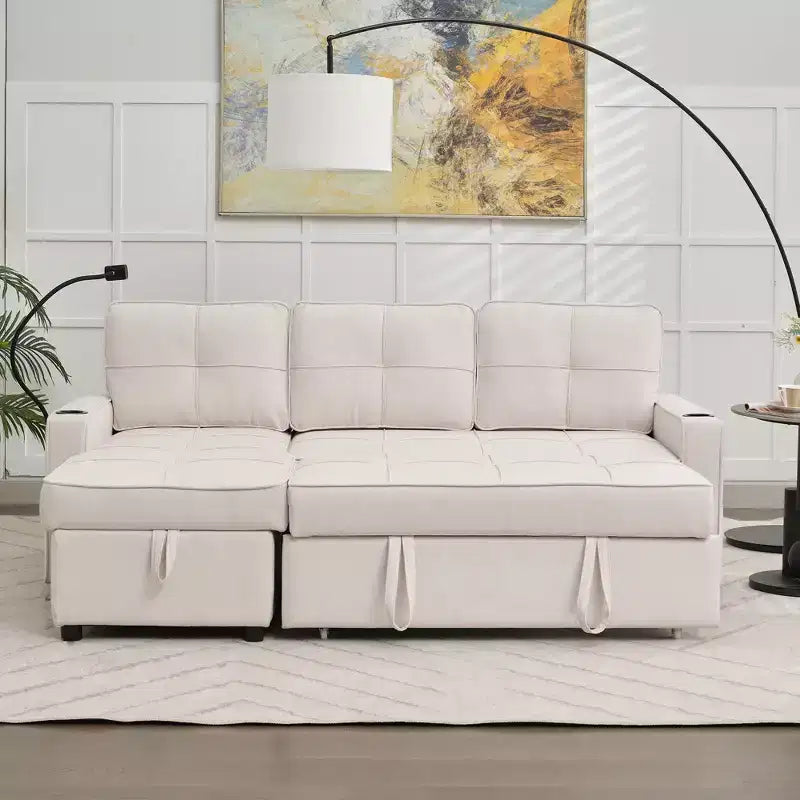 Divano Letto Sezionale a L in Velluto da 208 cm a 3 Pezzi | Divano Letto, Chaise Longue