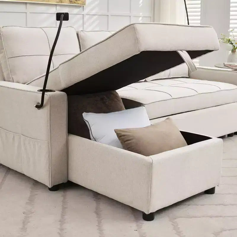 Divano Letto Sezionale a L in Velluto da 208 cm a 3 Pezzi | Divano Letto, Chaise Longue