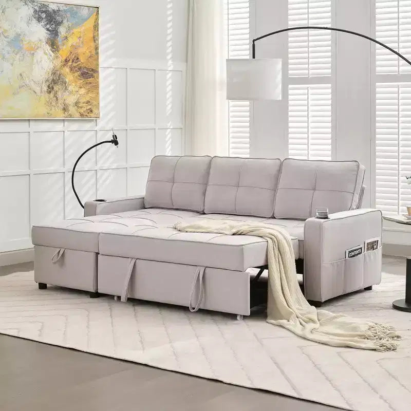 Divano Letto Sezionale a L in Velluto da 208 cm a 3 Pezzi | Divano Letto, Chaise Longue
