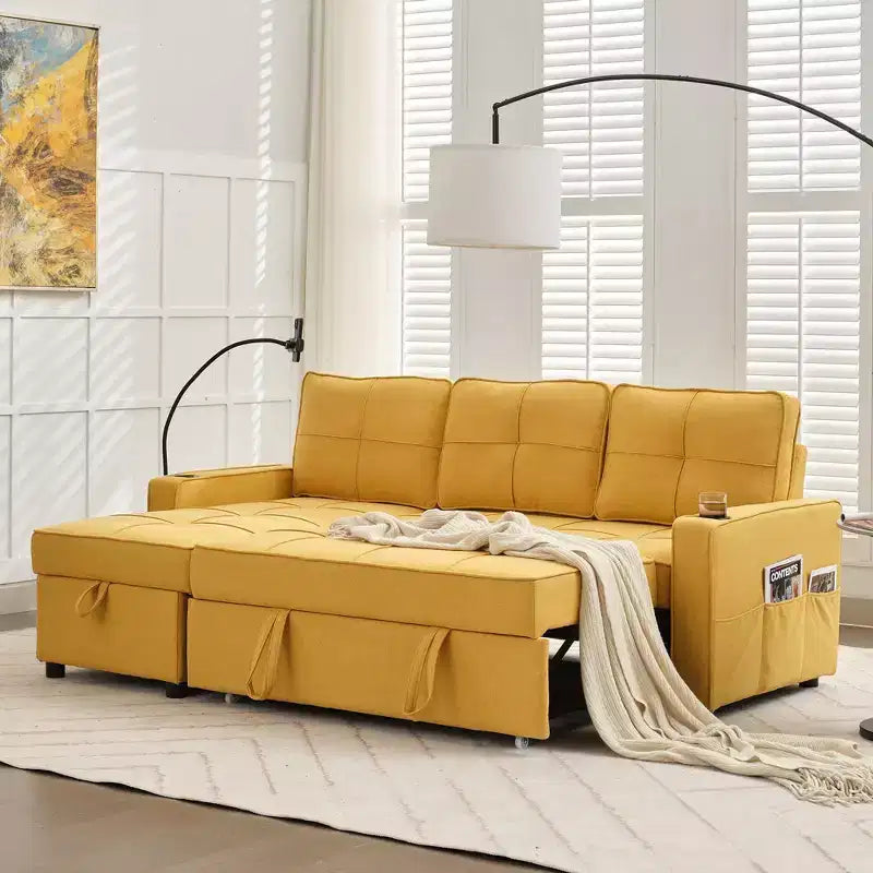 Divano Letto Sezionale a L in Velluto da 208 cm a 3 Pezzi | Divano Letto, Chaise Longue