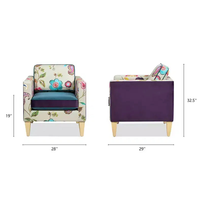 Poltrona d'accento in velluto patchwork da 71 cm con cuscini rimovibili