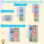 Armadio per Bambini a 8 Cubi con Asta Appendiabiti e Ante Animali | Blu/Rosa/Bianco