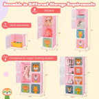 Armadio per Bambini a 8 Cubi con Asta Appendiabiti e Ante Animali | Blu/Rosa/Bianco