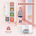 Armadio per Bambini a 8 Cubi con Asta Appendiabiti e Ante Animali | Blu/Rosa/Bianco