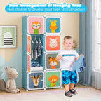 Armadio per Bambini a 8 Cubi con Asta Appendiabiti e Ante Animali | Blu/Rosa/Bianco