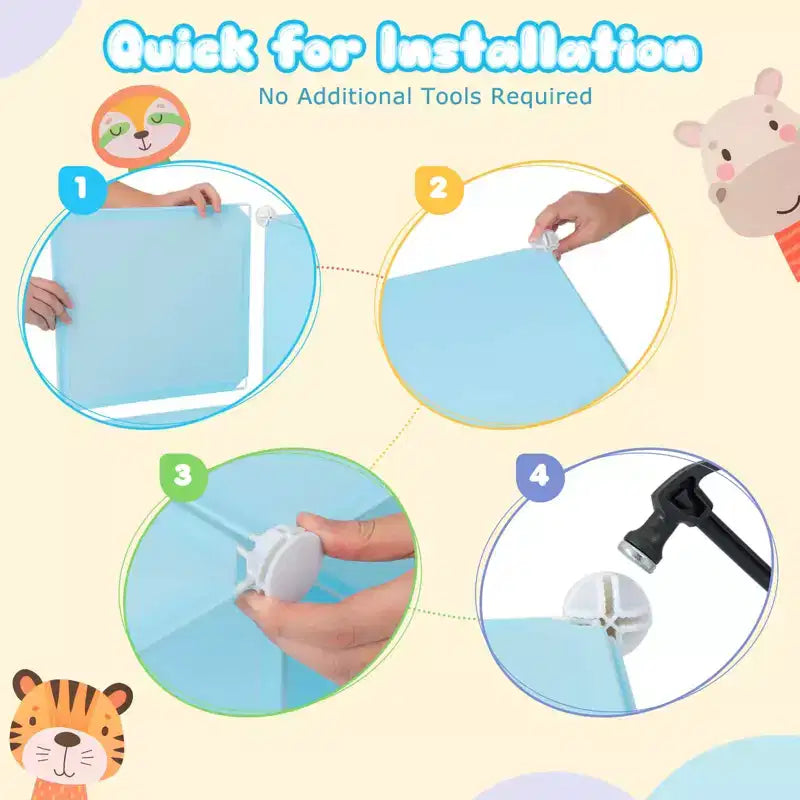Armadio per Bambini a 8 Cubi con Asta Appendiabiti e Ante Animali | Blu/Rosa/Bianco